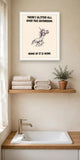 The same print shown hanging in a bathroom — frame for display only, not included