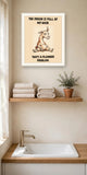 The same print shown hanging in a bathroom — frame for display only, not included