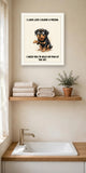 Lifestyle display mockup — frame not included. Horrified Rottweiler art print.