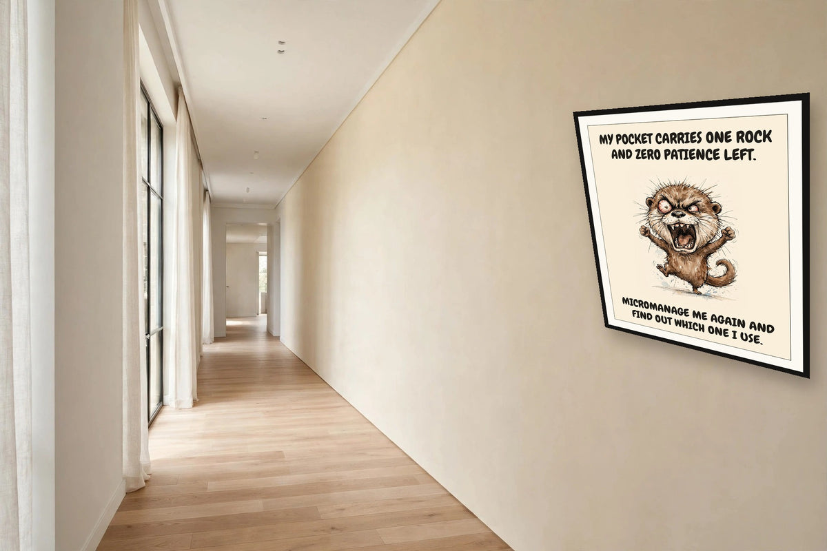The same print shown hanging in an office — frame for display only, not included