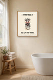 The same print shown hanging in a bathroom — frame for display only, not included
