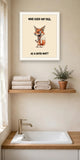 The same print shown hanging in a bathroom — frame for display only, not included