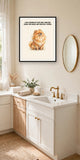 Lifestyle display mockup — frame not included. Smug Pomeranian art print.