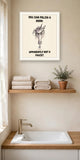 The same print shown hanging in a bathroom — frame for display only, not included
