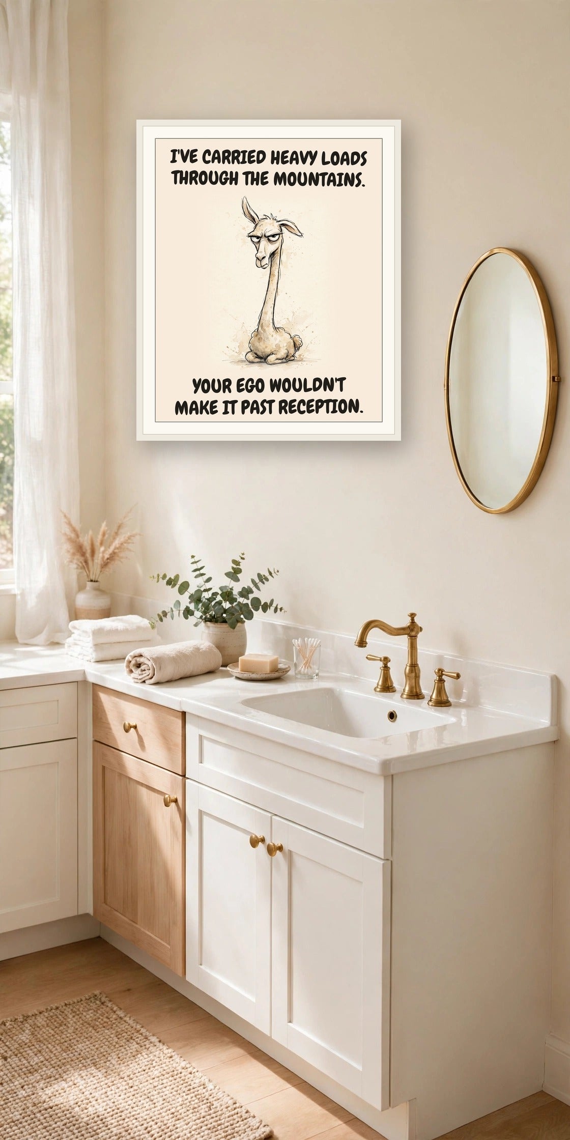 The same print shown hanging in an office — frame for display only, not included