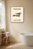 The same print shown hanging in a bathroom — frame for display only, not included