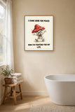 The same print shown hanging in a bathroom — frame for display only, not included
