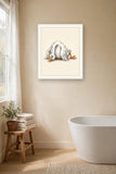 The same wordless print shown hanging on a wall — frame for display only, not included