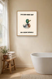 The same print shown hanging in a bathroom — frame for display only, not included