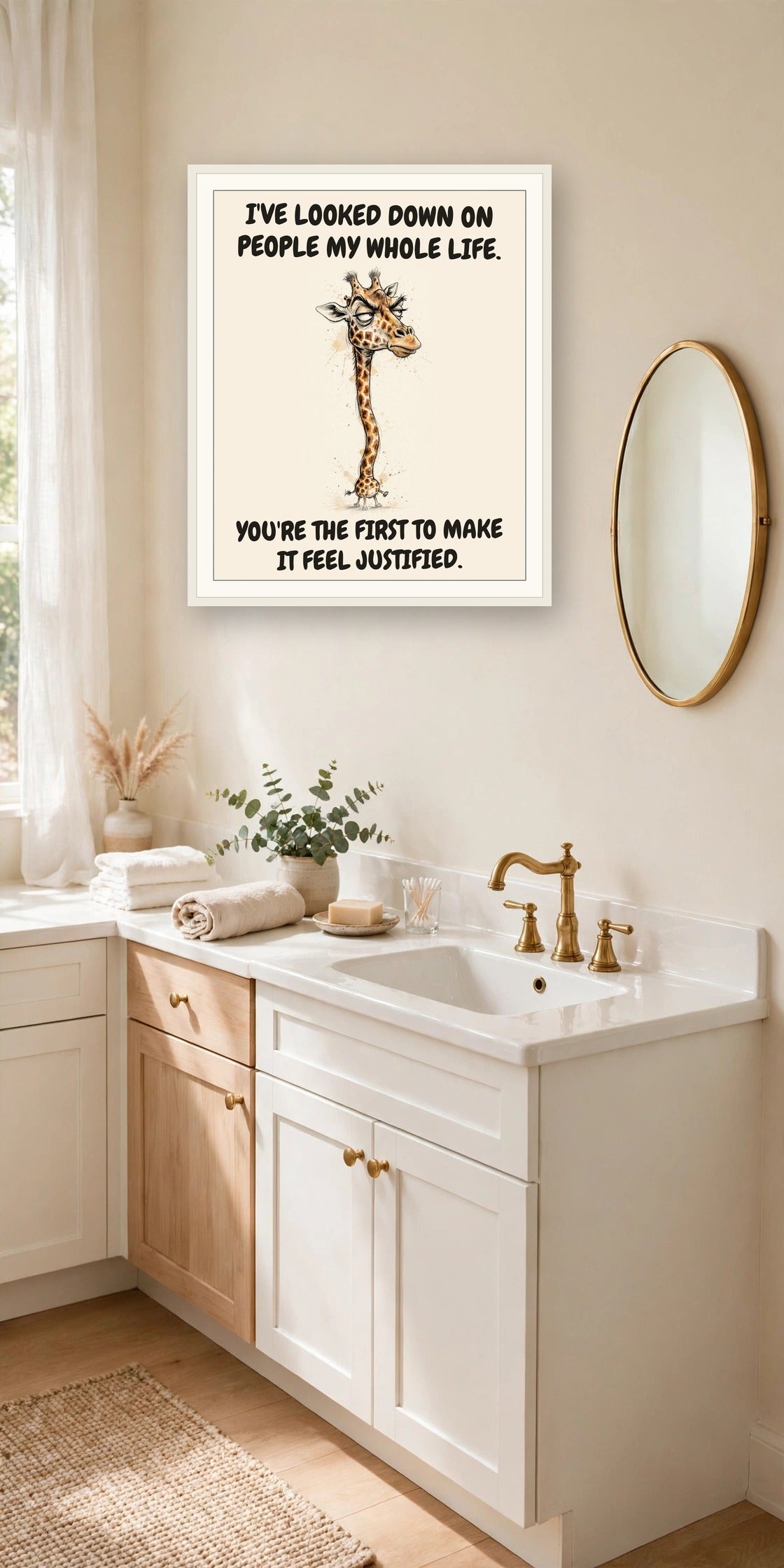 The same print shown hanging in an office — frame for display only, not included