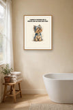 Lifestyle display mockup — frame not included. Smug Yorkshire Terrier art print.