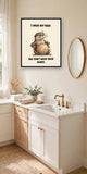 The same print shown hanging in a bathroom — frame for display only, not included