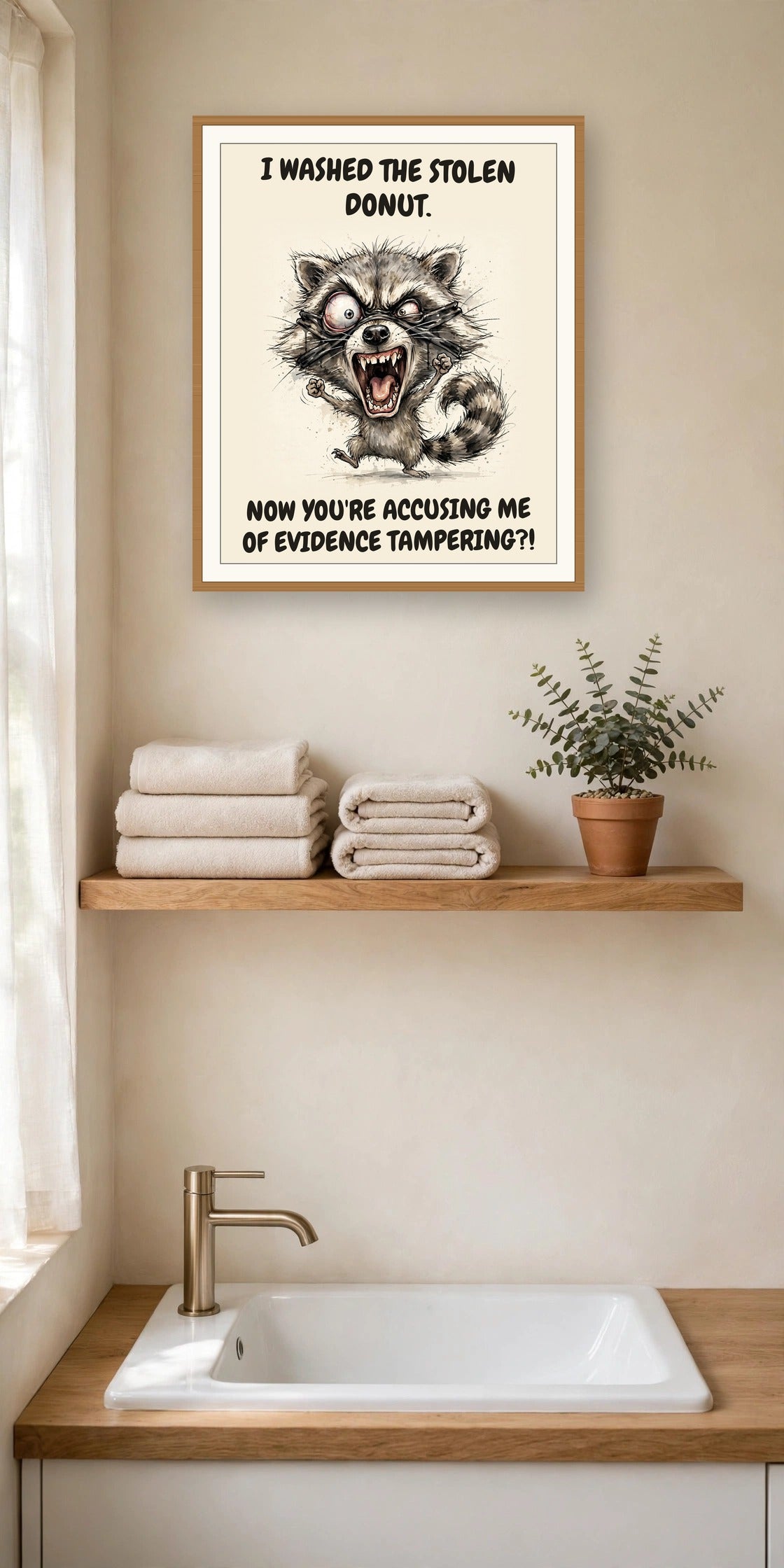 The same print shown hanging in an office — frame for display only, not included