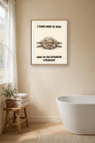 The same print shown hanging in a bathroom — frame for display only, not included