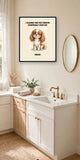 Lifestyle display mockup — frame not included. Smug Cavalier King Charles Spaniel art print.