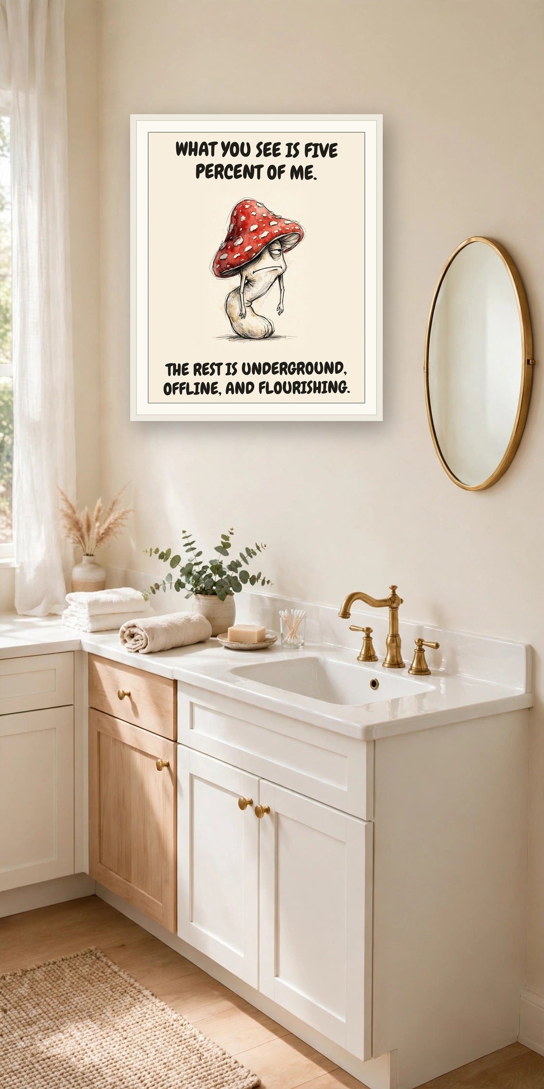 The same print shown hanging in an office — frame for display only, not included