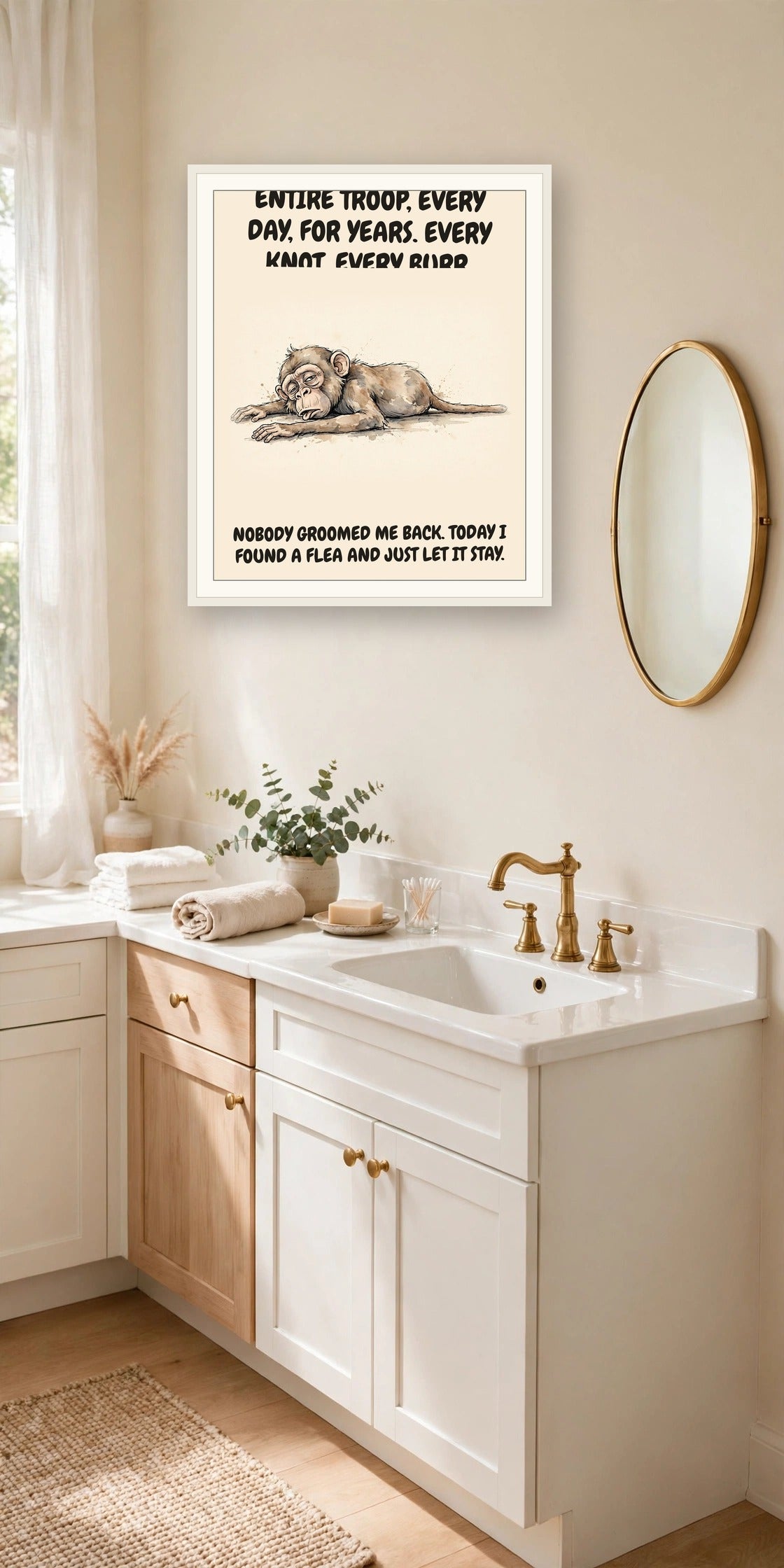 The same print shown hanging in an office — frame for display only, not included