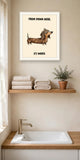 The same print shown hanging in a bathroom — frame for display only, not included