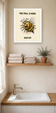 The same print shown hanging in a bathroom — frame for display only, not included