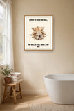 Lifestyle display mockup — frame not included. Exhausted English Bulldog art print.