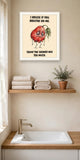 The same print shown hanging in a bathroom — frame for display only, not included
