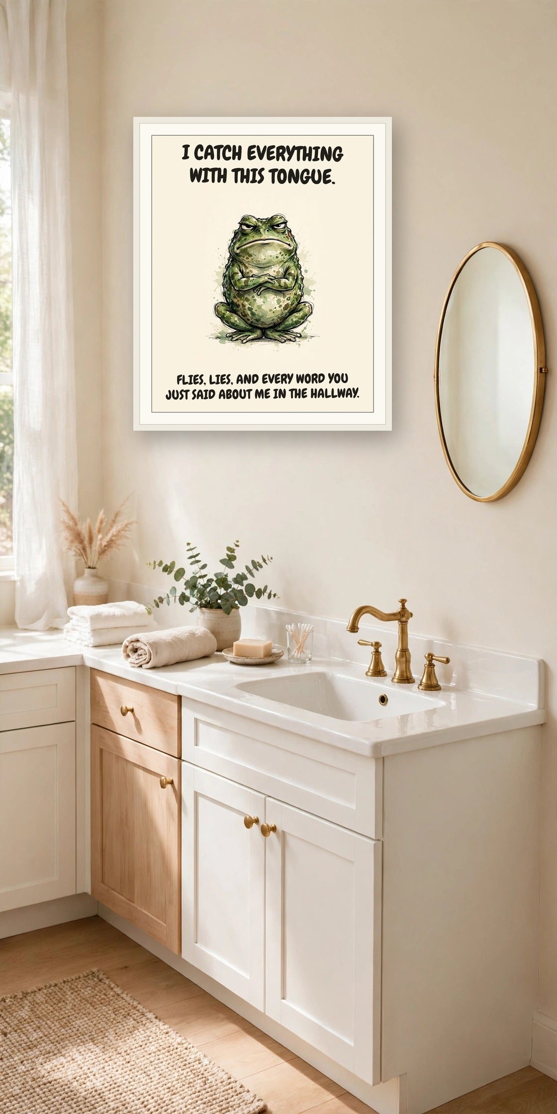The same print shown hanging in an office — frame for display only, not included