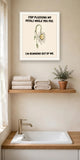 The same print shown hanging in a bathroom — frame for display only, not included