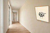 The same wordless print shown hanging on a wall — frame for display only, not included