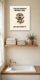 The same print shown hanging in a bathroom — frame for display only, not included