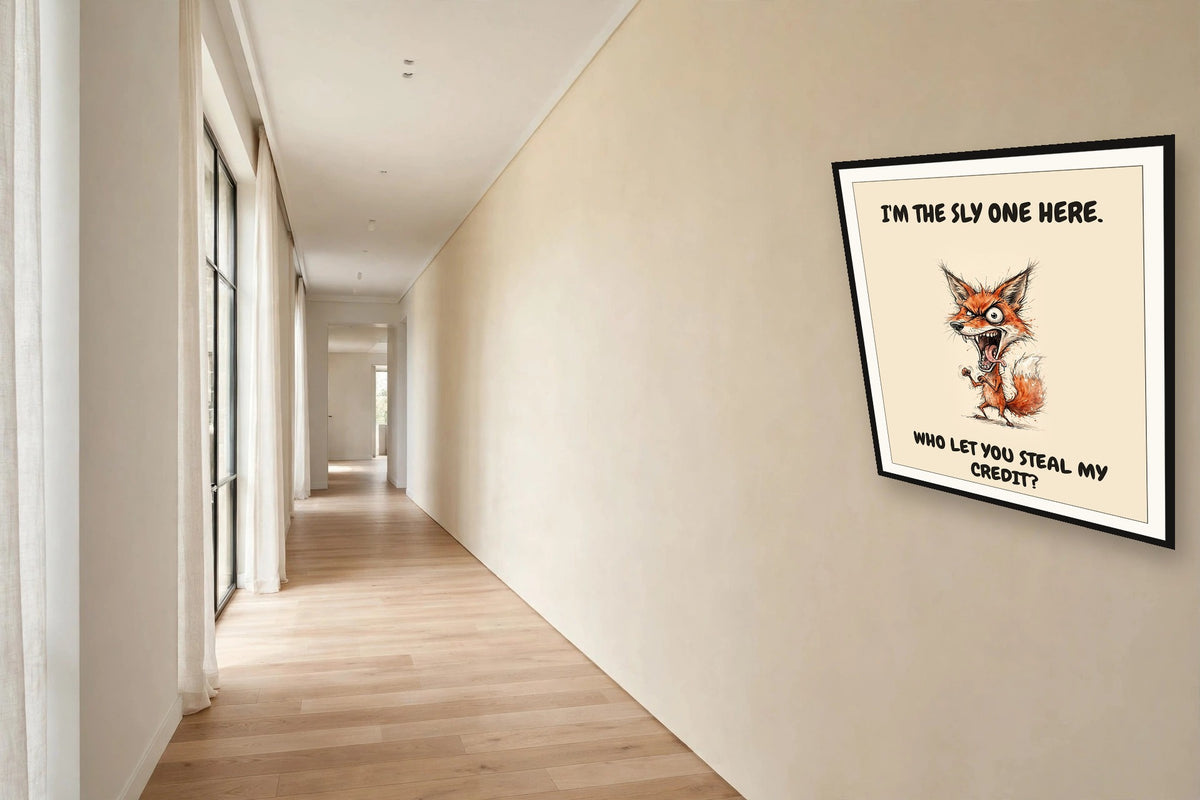 The same print shown hanging in an office — frame for display only, not included