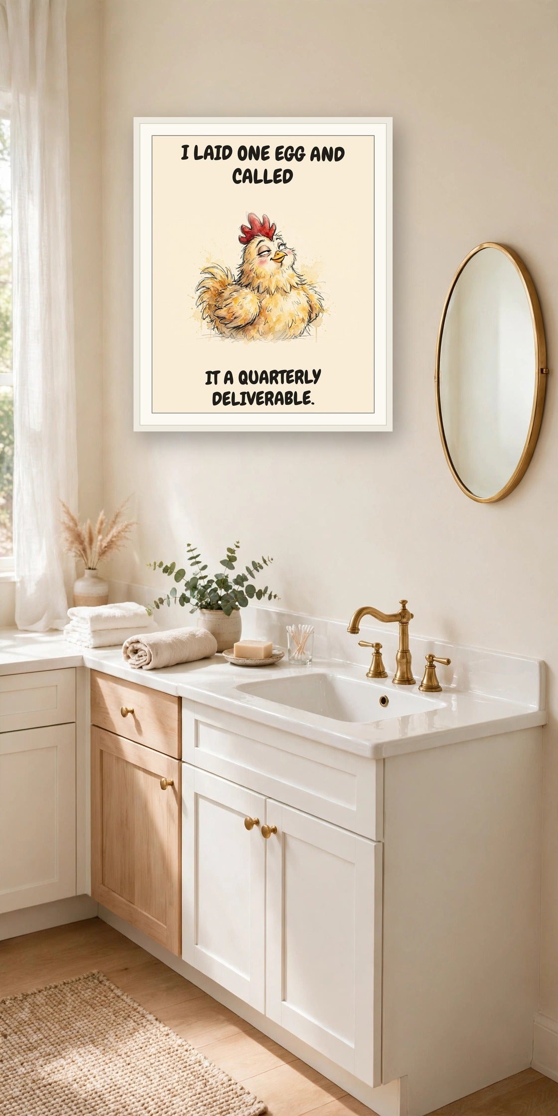 The same print shown hanging in an office — frame for display only, not included
