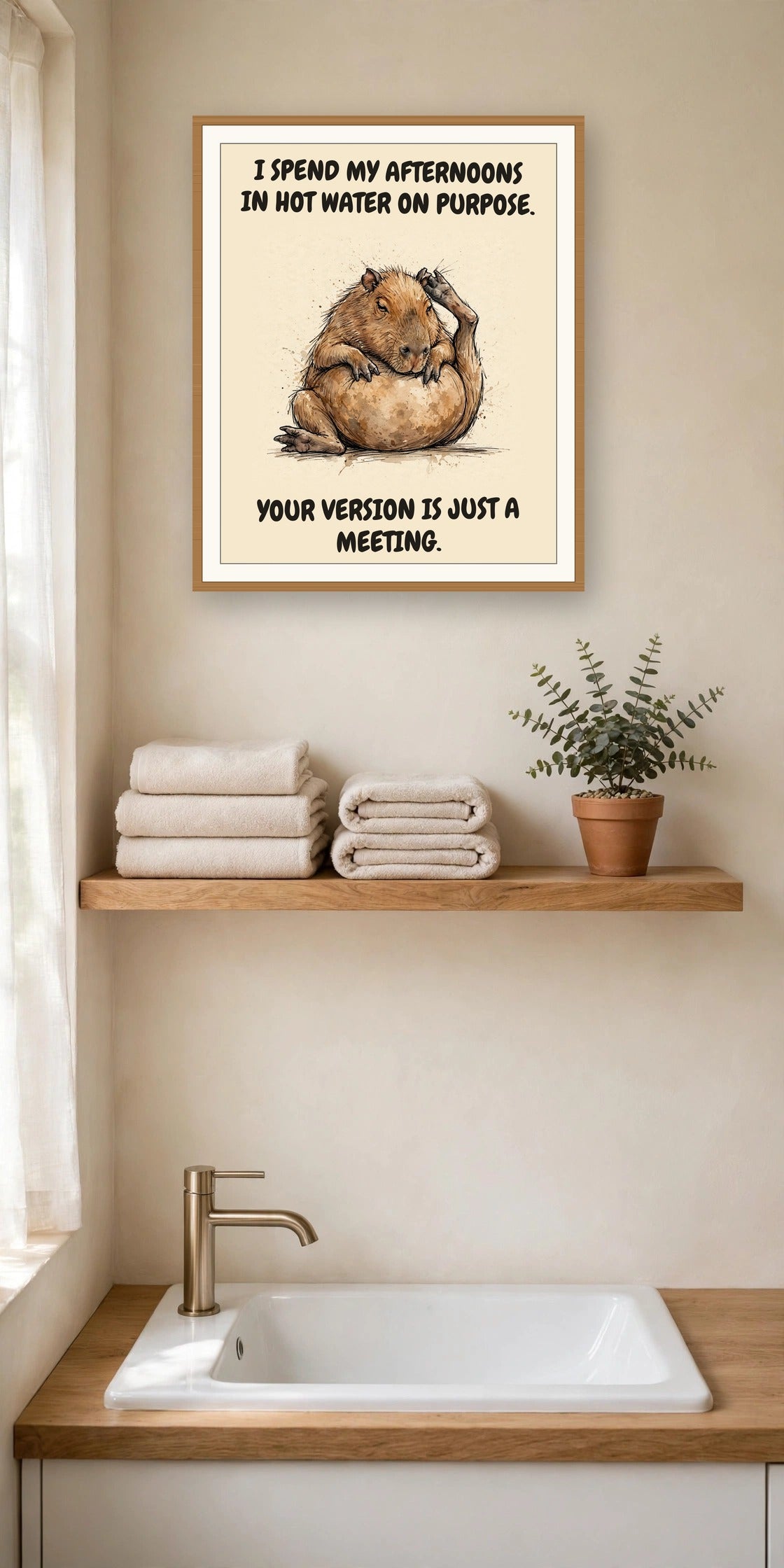 The same print shown hanging in an office — frame for display only, not included