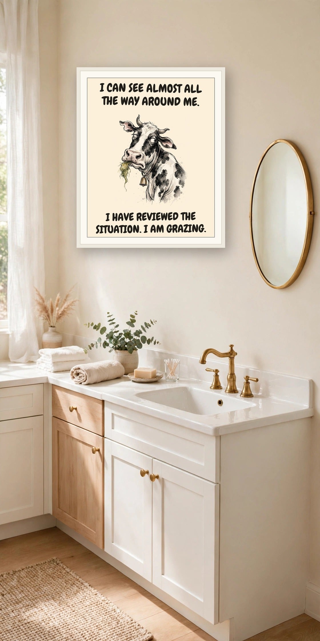The same print shown hanging in an office — frame for display only, not included