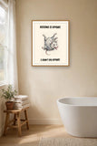 The same print shown hanging in a bathroom — frame for display only, not included