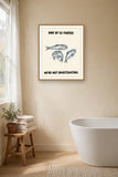 The same print shown hanging in a bathroom — frame for display only, not included