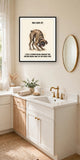 Lifestyle display mockup — frame not included. Unbothered — The Kidney Bean Boxer art print.