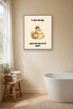 The same print shown hanging in a bathroom — frame for display only, not included
