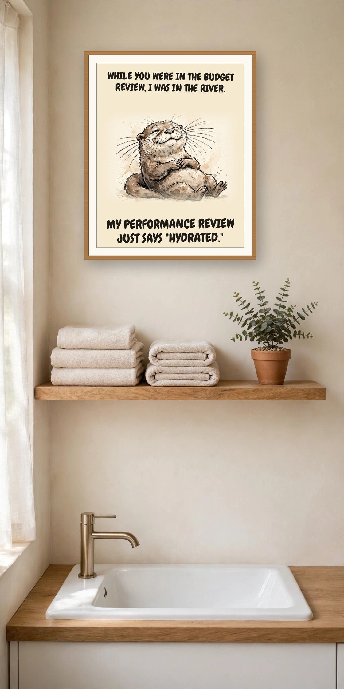 The same print shown hanging in an office — frame for display only, not included