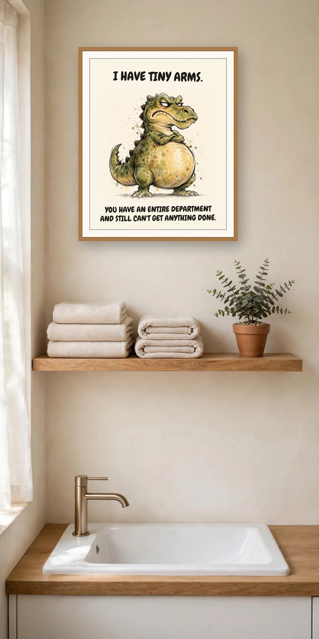 The same print shown hanging in an office — frame for display only, not included