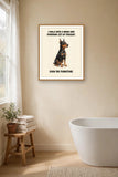 Lifestyle display mockup — frame not included. Smug Doberman Pinscher art print.