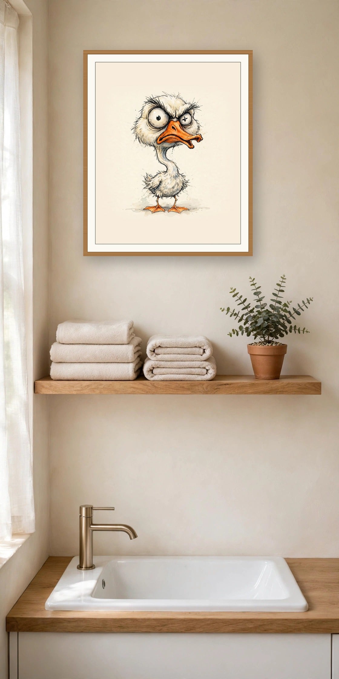 The same wordless print shown hanging on a wall — frame for display only, not included