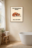 The same print shown hanging in a bathroom — frame for display only, not included