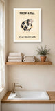 The same print shown hanging in a bathroom — frame for display only, not included