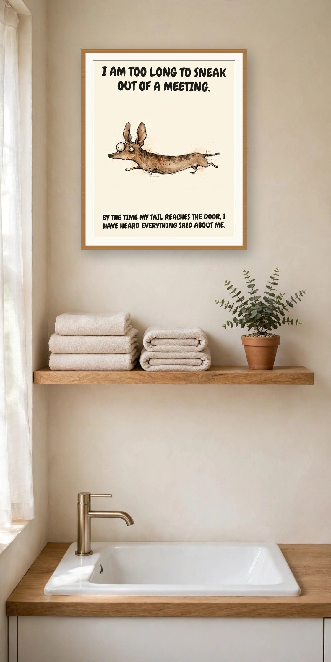 The same print shown hanging in an office — frame for display only, not included