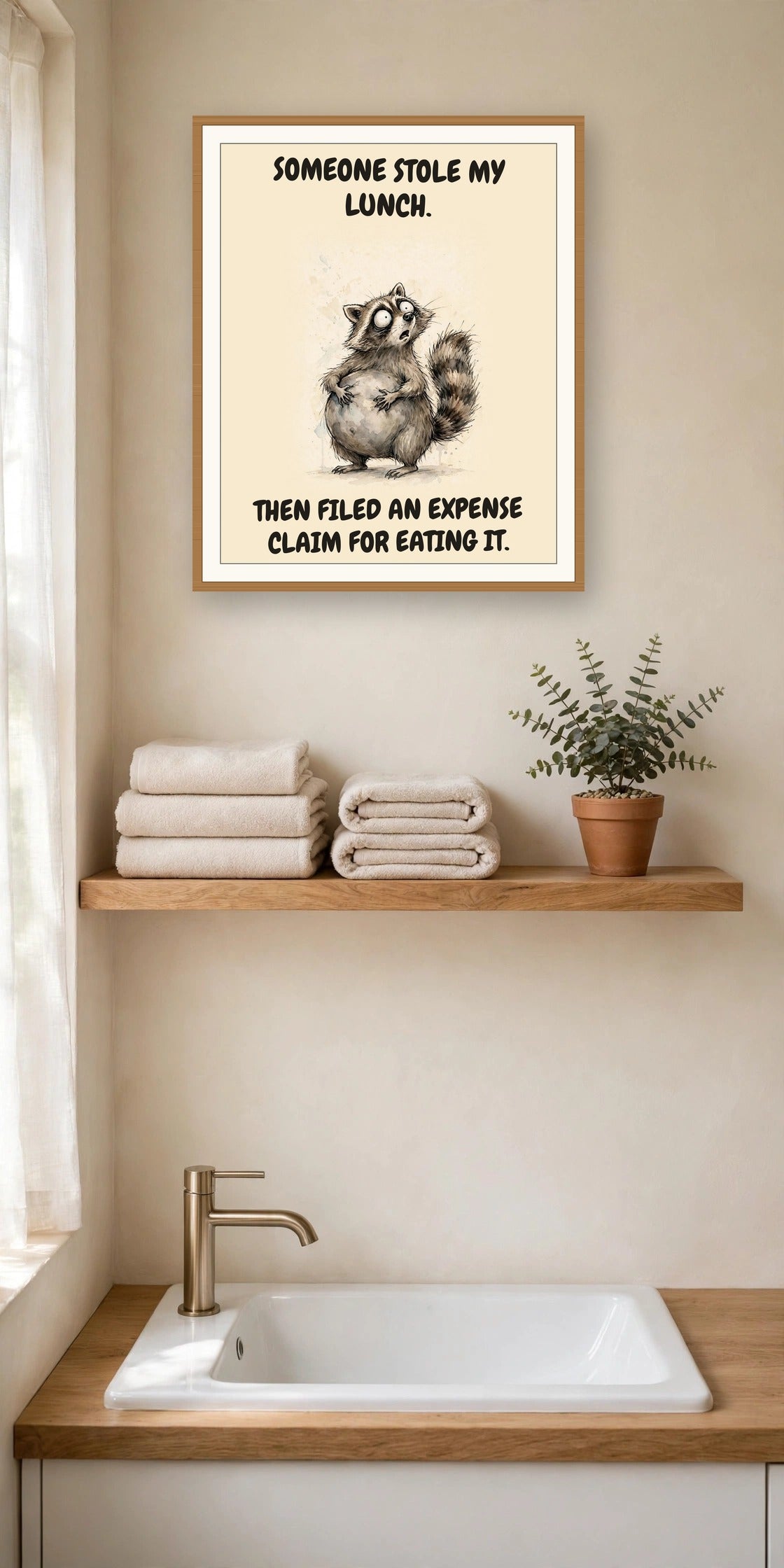 The same print shown hanging in an office — frame for display only, not included