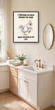 The same print shown hanging in a bathroom — frame for display only, not included