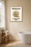 The same print shown hanging in a bathroom — frame for display only, not included