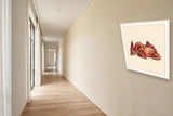 The same wordless print shown hanging on a wall — frame for display only, not included