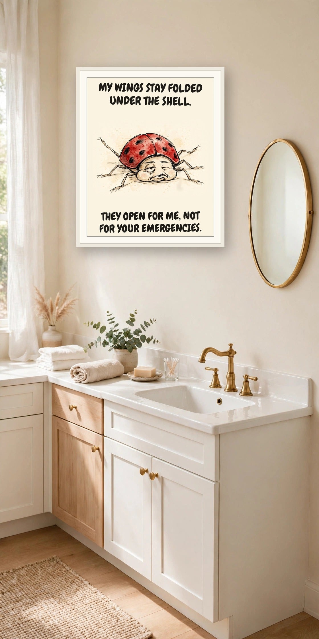 The same print shown hanging in an office — frame for display only, not included