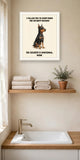 Lifestyle display mockup — frame not included. Smug Doberman Pinscher art print.